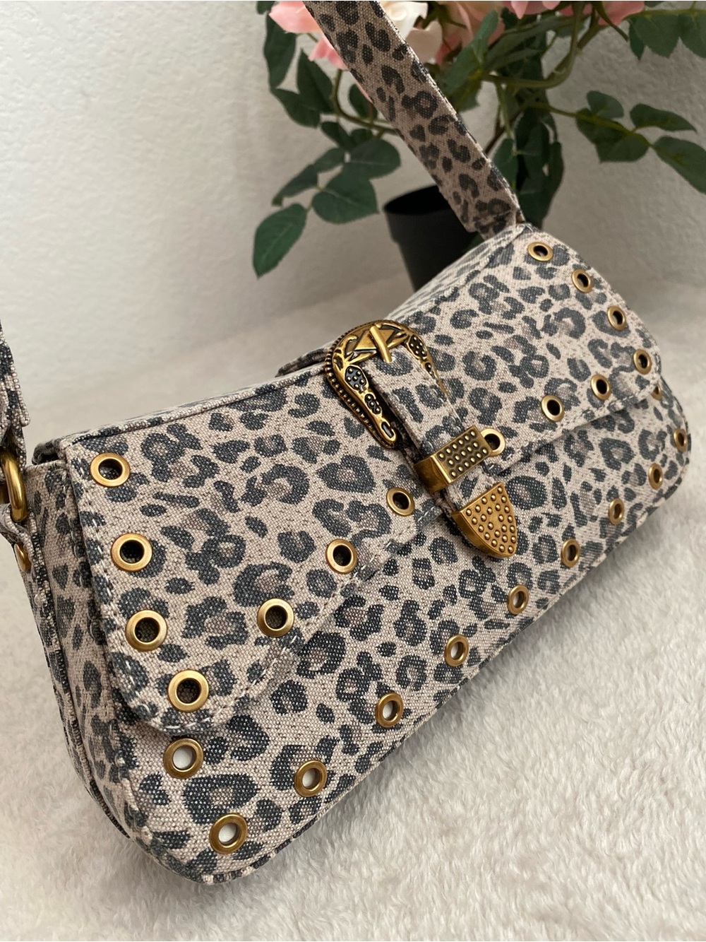 Betsey Johnson Leopard Print Shoulder Bag with Gold Buckle - Picture 7 of 10